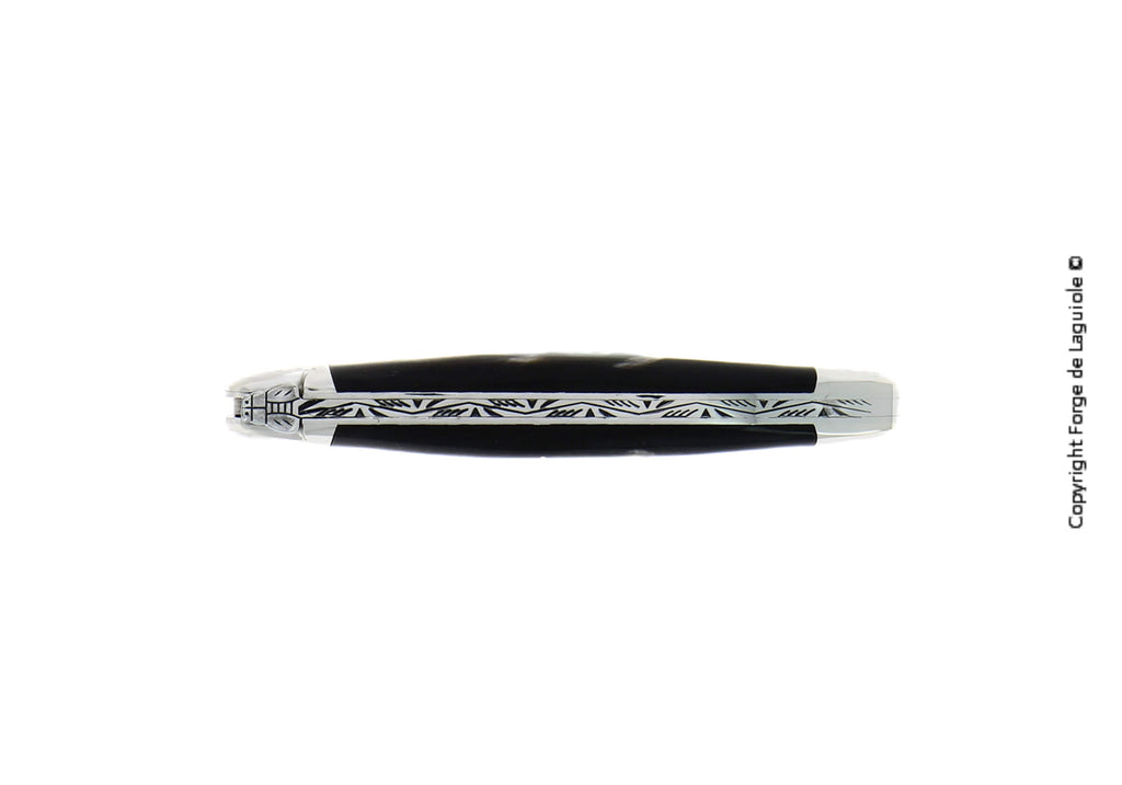 Forge De Laguiole foldekniv, 11 cm, håndtag med mørk hornspids, skinnende finish