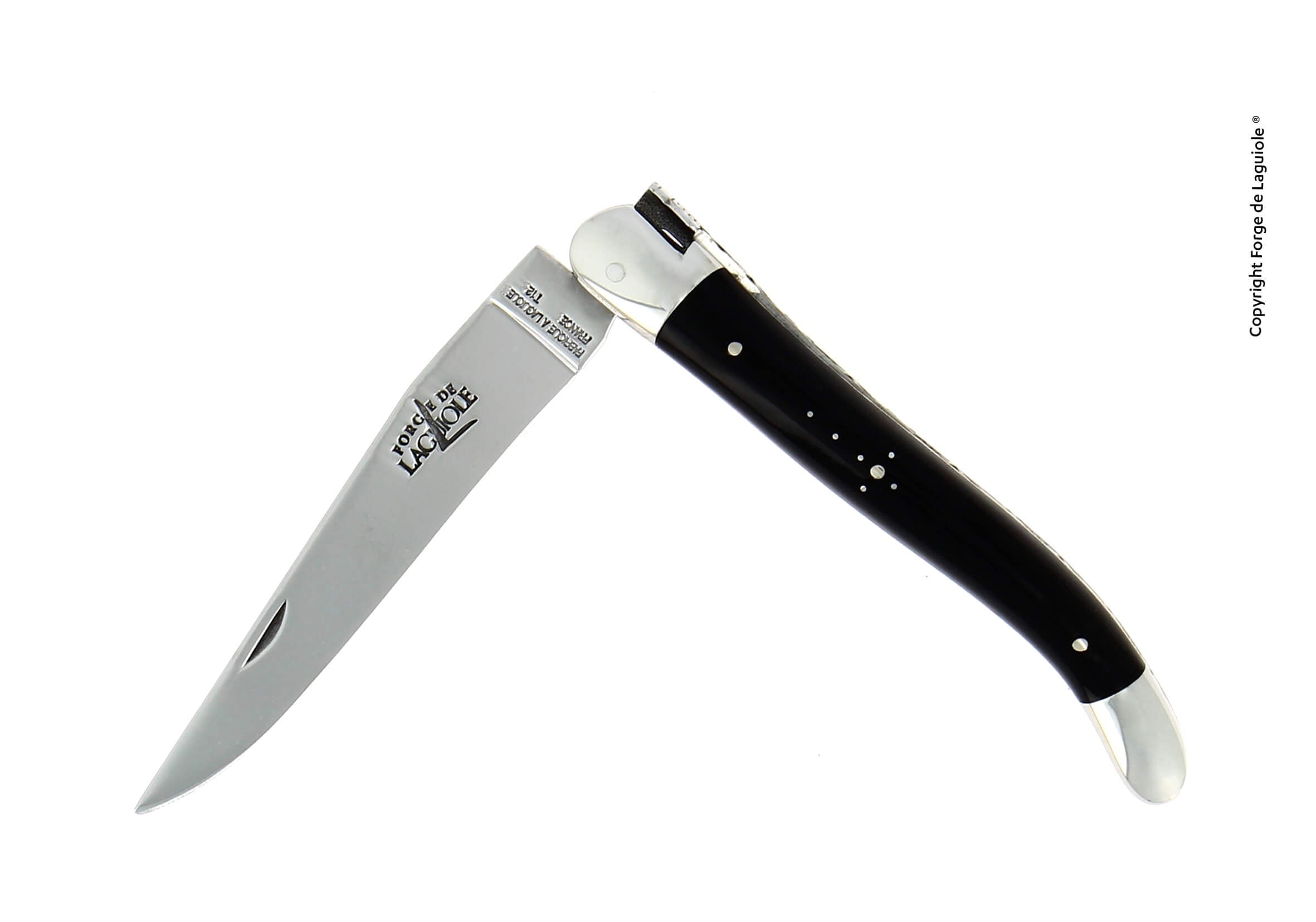 Forge De Laguiole foldekniv, 11 cm, håndtag med mørk hornspids, skinnende finish
