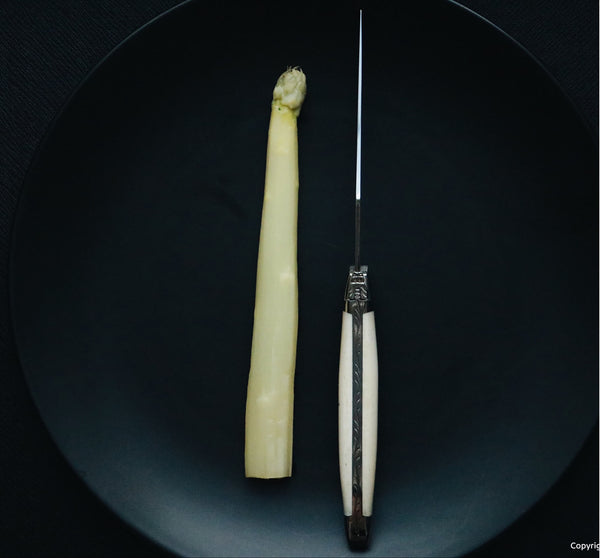 Forge De Laguiole knive med benhåndtag, 2 bolster i rustfrit stål og højglanspoleret rustfrit stålklinge
